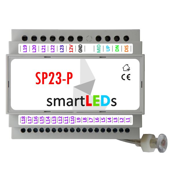 Wyprowadzenia - Inteligentny sterownik oświetlenia LED schodów smartLEDs SP23-P (PREMIUM) z wyłącznikiem zmierzchowym i obsługą półpiętra Do schodów z półpiętrem)