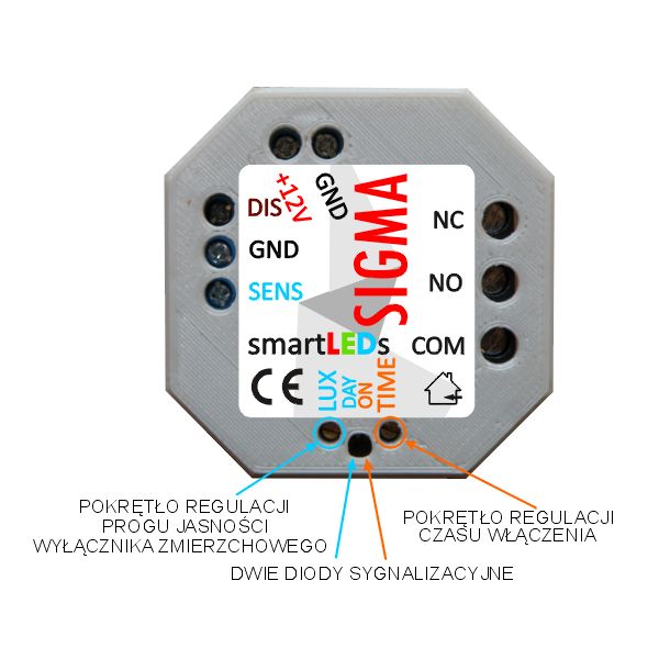 Moduł czasowy (wyłącznik czasowy, włącznik czasowy, przekaźnik czasowy, automat schodowy) SIGMA smartLEDs z wbudowanym wyłącznikiem zmierzchowym - regulacja i sygnalizacja