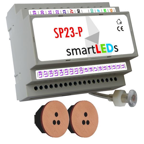 Sterownik schodowy SP23-P z czujnikiem zmierzchu + 2 optyczne czujniki ruchu (brązowe okrągłe) - Schody podświetlane taśmą LED